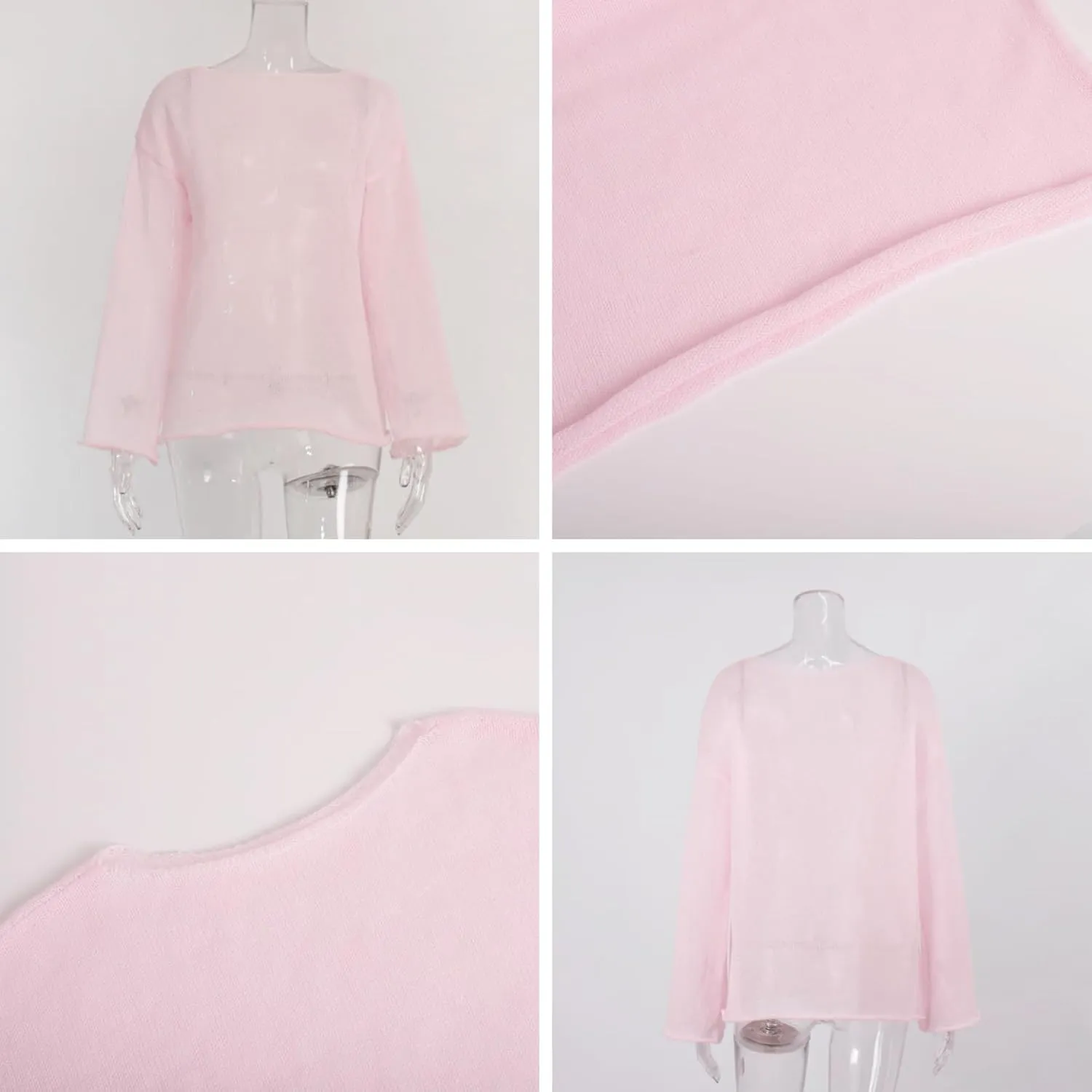 JUMISEE Womens See Through Oversized Sweater Flared Long Sleeve Loose Pullovers Fashion Knit Blouse Tee Tops