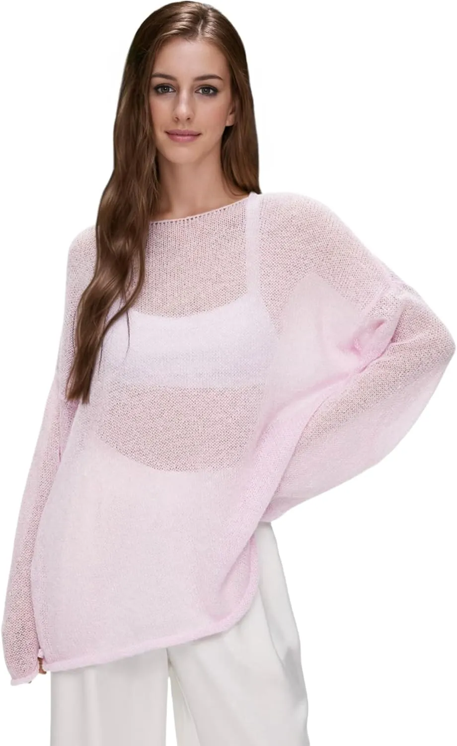 JUMISEE Womens See Through Oversized Sweater Flared Long Sleeve Loose Pullovers Fashion Knit Blouse Tee Tops