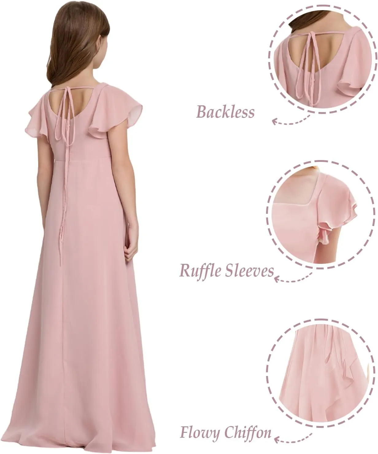 Junior Bridesmaid Dresses for Girls Chiffon Short Sleeve Flower Girl Dress for Wedding High Low Pageant Dress