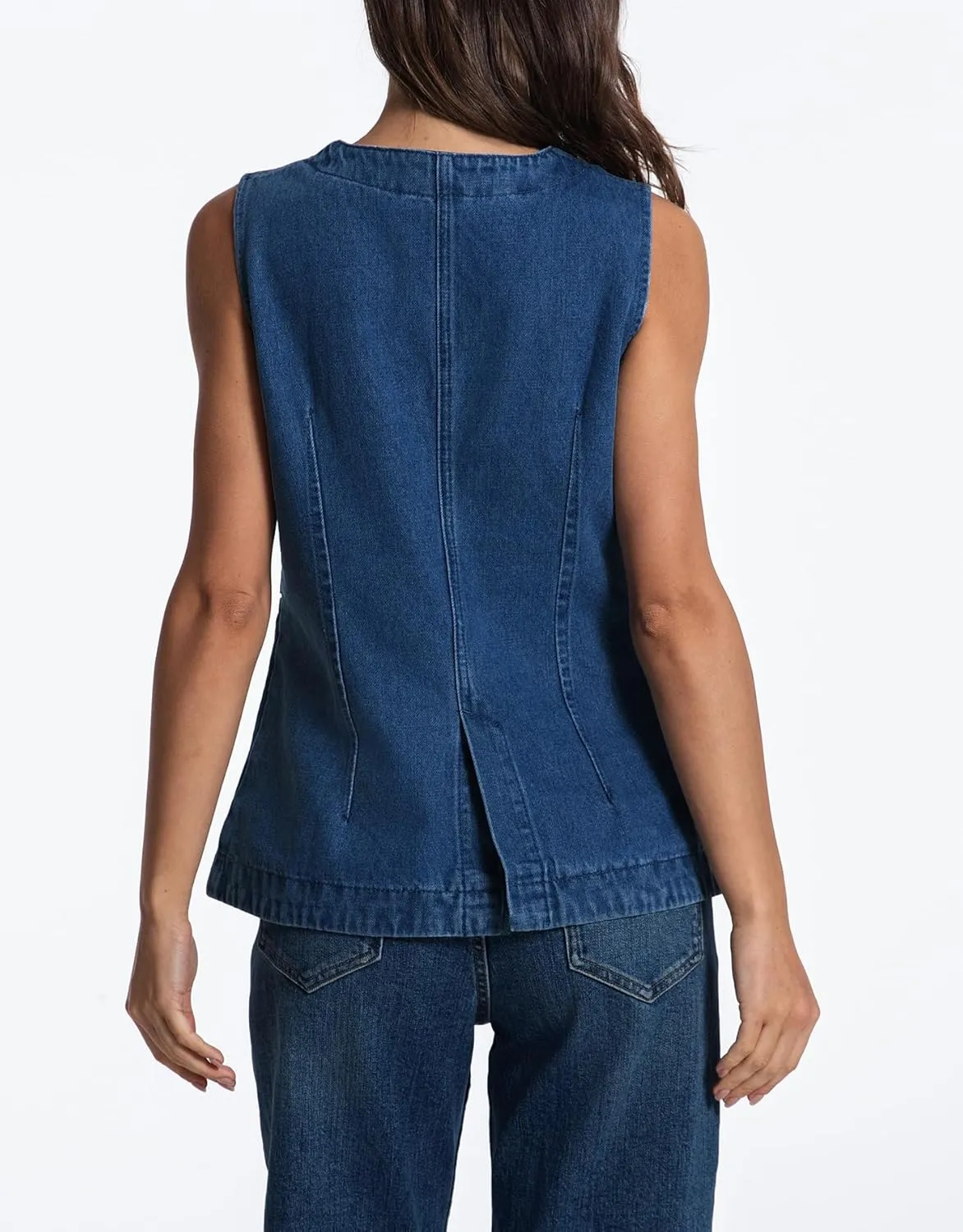 Kedera Denim Vest for Women Button Down Long Jean Waistcoat Casual Sleeveless Denim Jackets Slim Fit Jean Top