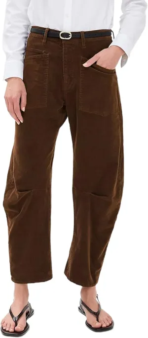 Kedera Women's Barrel Corduroy Pants Wide Leg Y2K Pants Baggy Boyfriend Horseshoe Trousers with Front Pockets