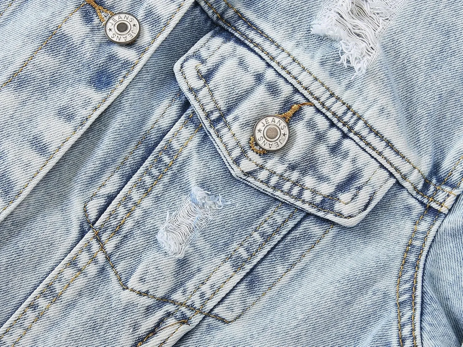 Kedera Womens Cropped Denim Jackets Distressed Ripped 3/4 Sleeve Jean Jacket Coats