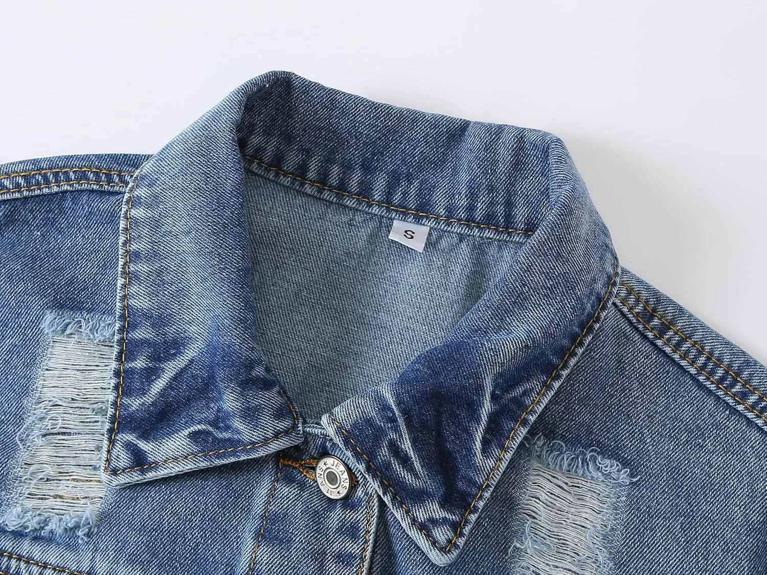 Kedera Womens Cropped Denim Jackets Distressed Ripped 3/4 Sleeve Jean Jacket Coats