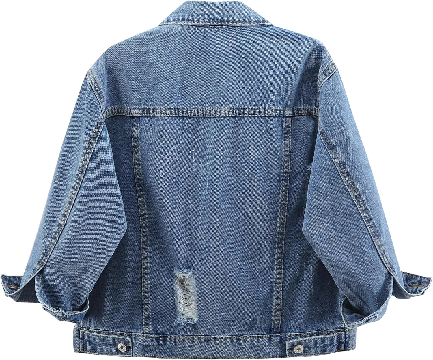 Kedera Womens Cropped Denim Jackets Distressed Ripped 3/4 Sleeve Jean Jacket Coats