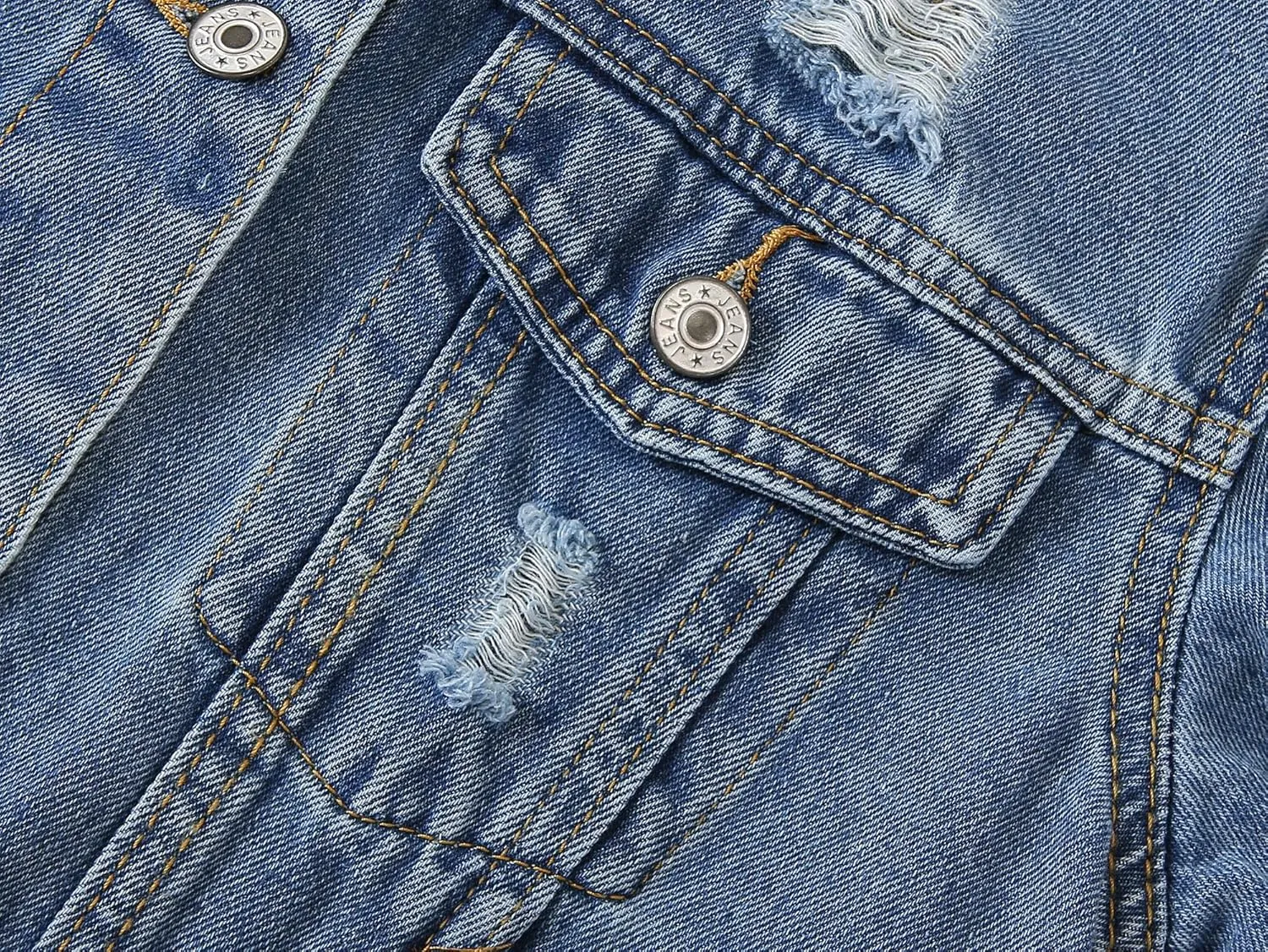 Kedera Womens Cropped Denim Jackets Distressed Ripped 3/4 Sleeve Jean Jacket Coats