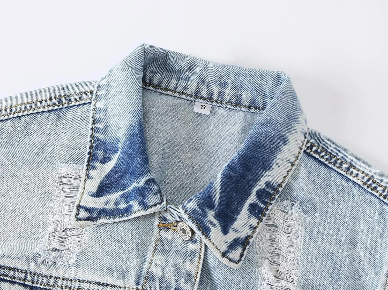 Kedera Womens Cropped Denim Jackets Distressed Ripped 3/4 Sleeve Jean Jacket Coats