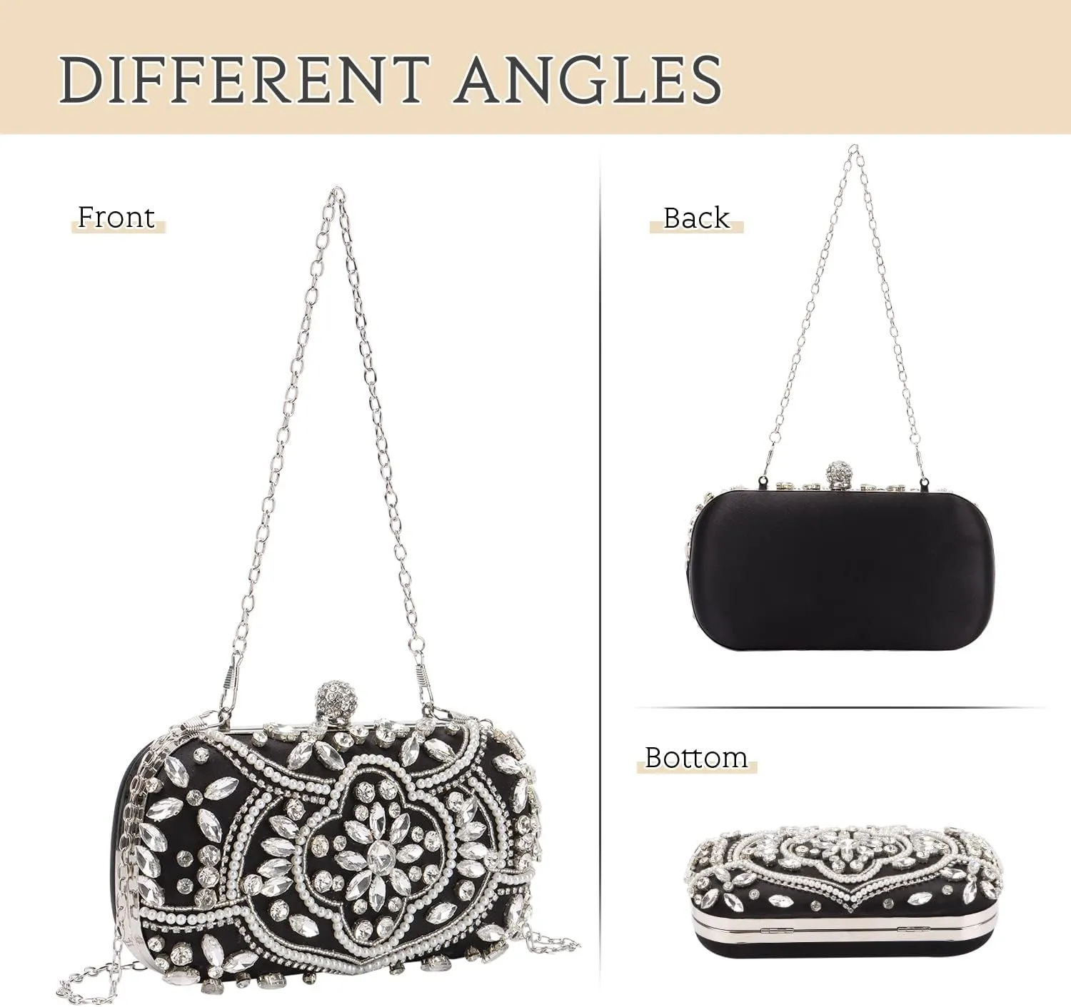 KUANG! Women Beaded Clutch Evening Bag Fashion Rhinestone Diamond Wedding Handbag Bridal Purse for Party