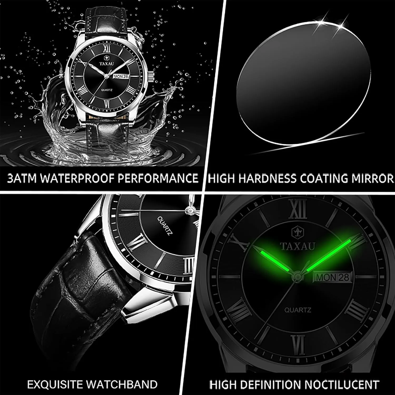 Leather Watches for Men Casual Men's Waterproof Watch Luxury Dress Men Watch Classic Stainless Steel Analog Quartz Mens Wrist Watches with Date Luminous Large Face
