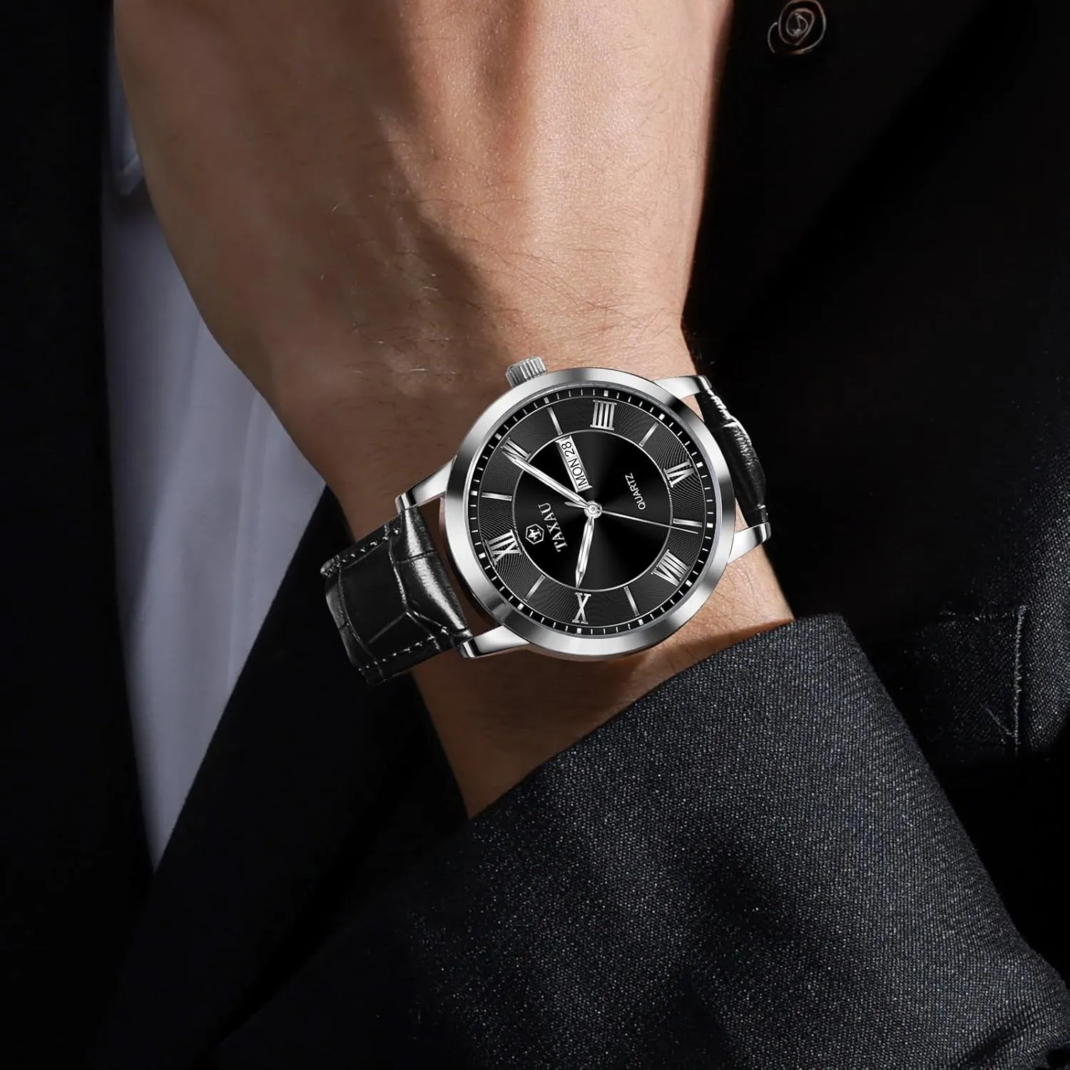 Leather Watches for Men Casual Men's Waterproof Watch Luxury Dress Men Watch Classic Stainless Steel Analog Quartz Mens Wrist Watches with Date Luminous Large Face