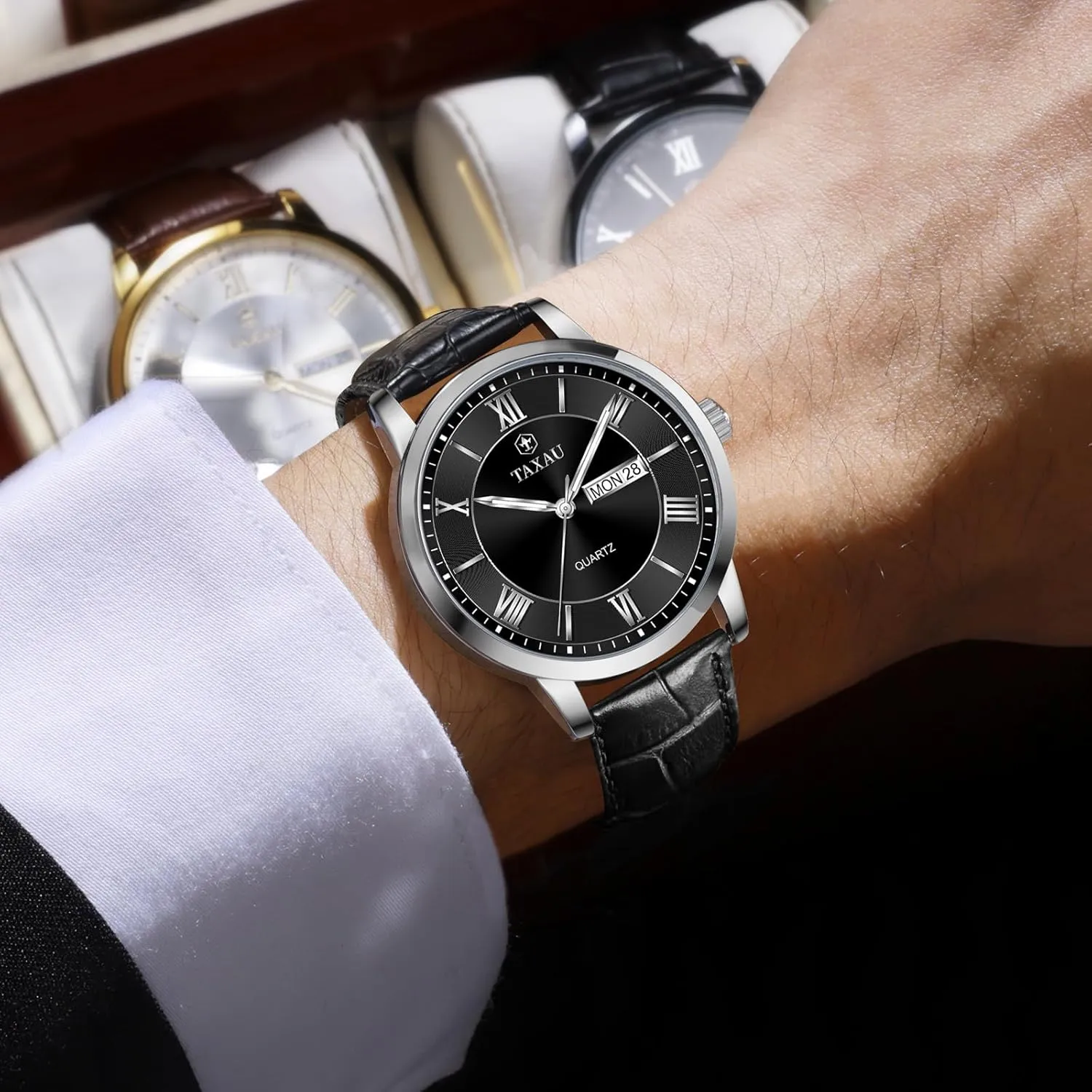Leather Watches for Men Casual Men's Waterproof Watch Luxury Dress Men Watch Classic Stainless Steel Analog Quartz Mens Wrist Watches with Date Luminous Large Face