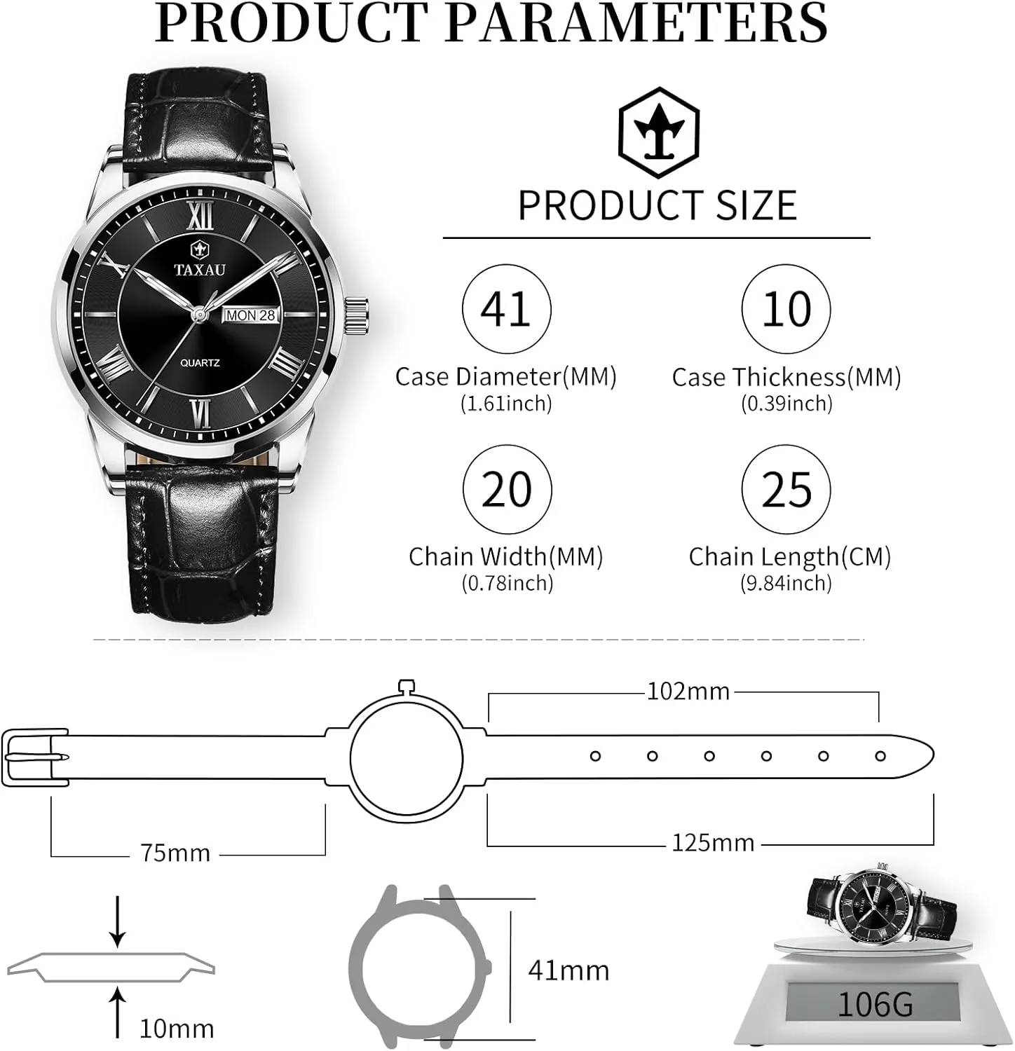 Leather Watches for Men Casual Men's Waterproof Watch Luxury Dress Men Watch Classic Stainless Steel Analog Quartz Mens Wrist Watches with Date Luminous Large Face