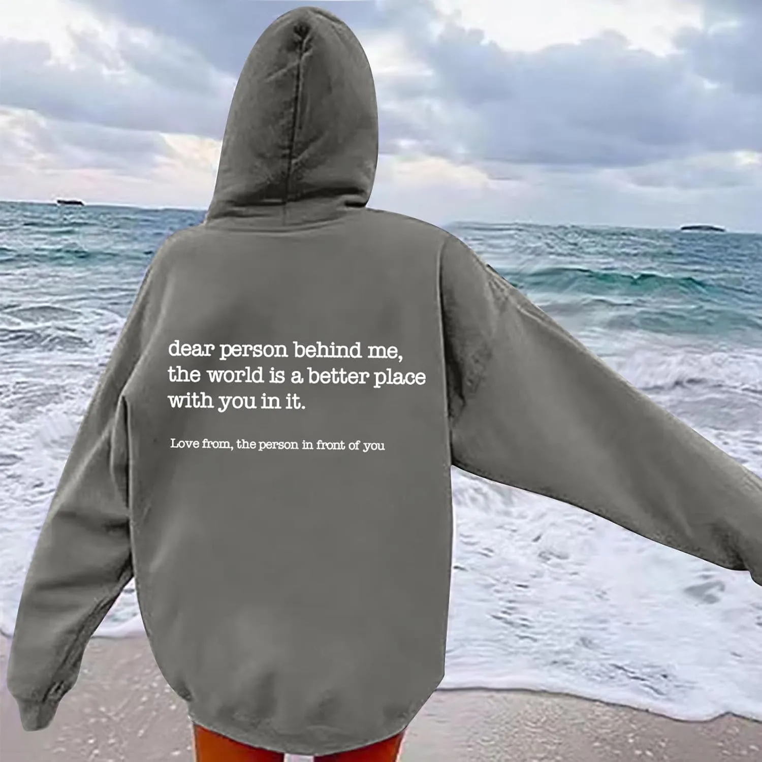 Letter Printed Hoodies for Women 2024 Long Sleeve Trendy Loose Sweatshirt Drawstring Thermal Oversized Pullover Top