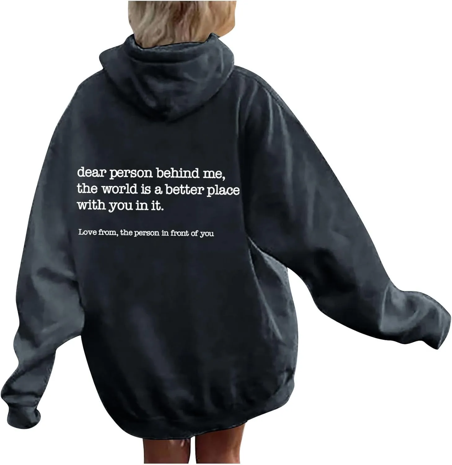 Letter Printed Hoodies for Women 2024 Long Sleeve Trendy Loose Sweatshirt Drawstring Thermal Oversized Pullover Top