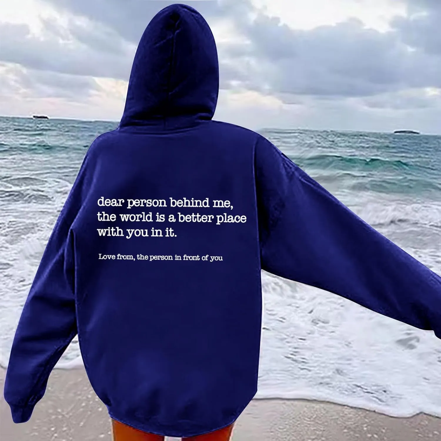 Letter Printed Hoodies for Women 2024 Long Sleeve Trendy Loose Sweatshirt Drawstring Thermal Oversized Pullover Top
