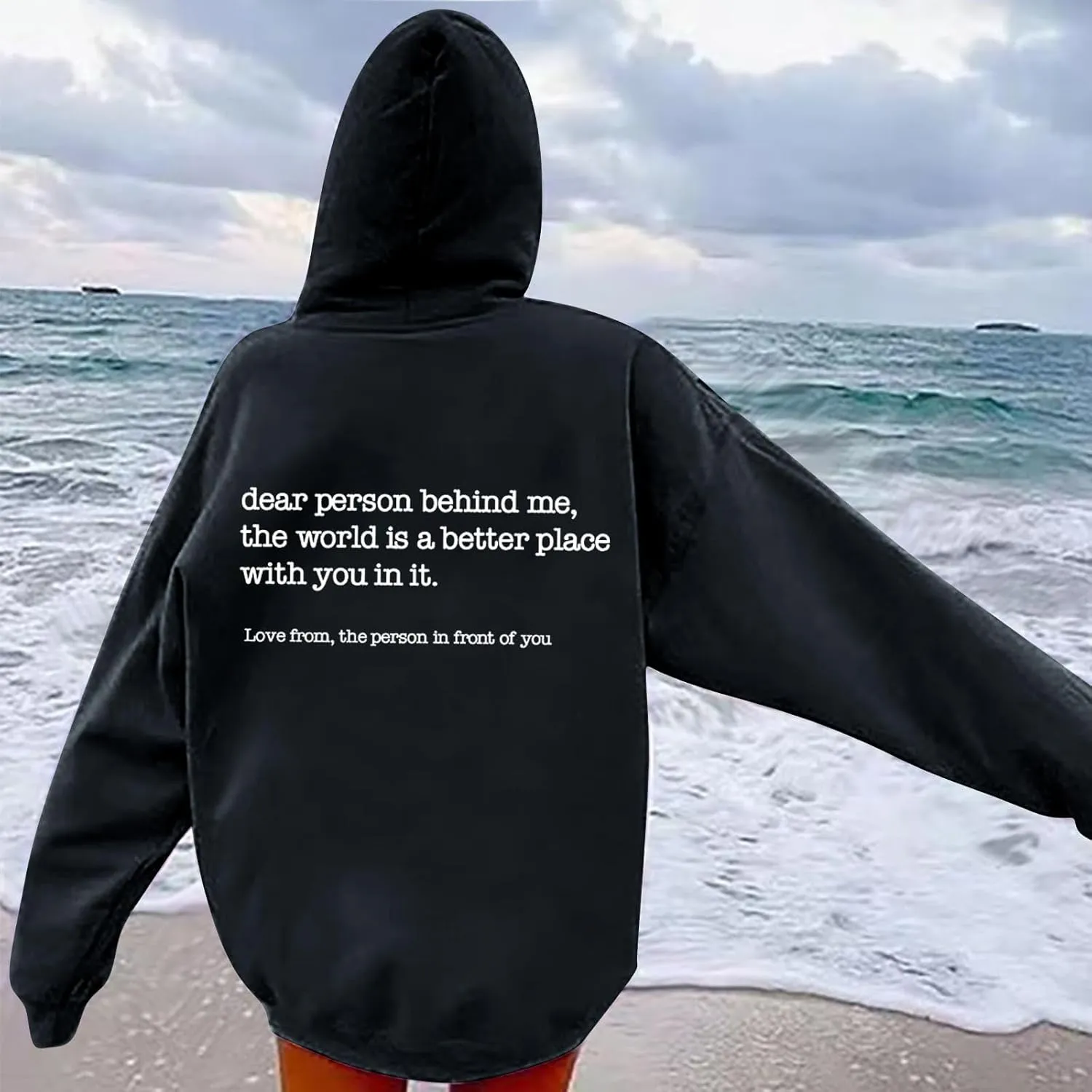 Letter Printed Hoodies for Women 2024 Long Sleeve Trendy Loose Sweatshirt Drawstring Thermal Oversized Pullover Top