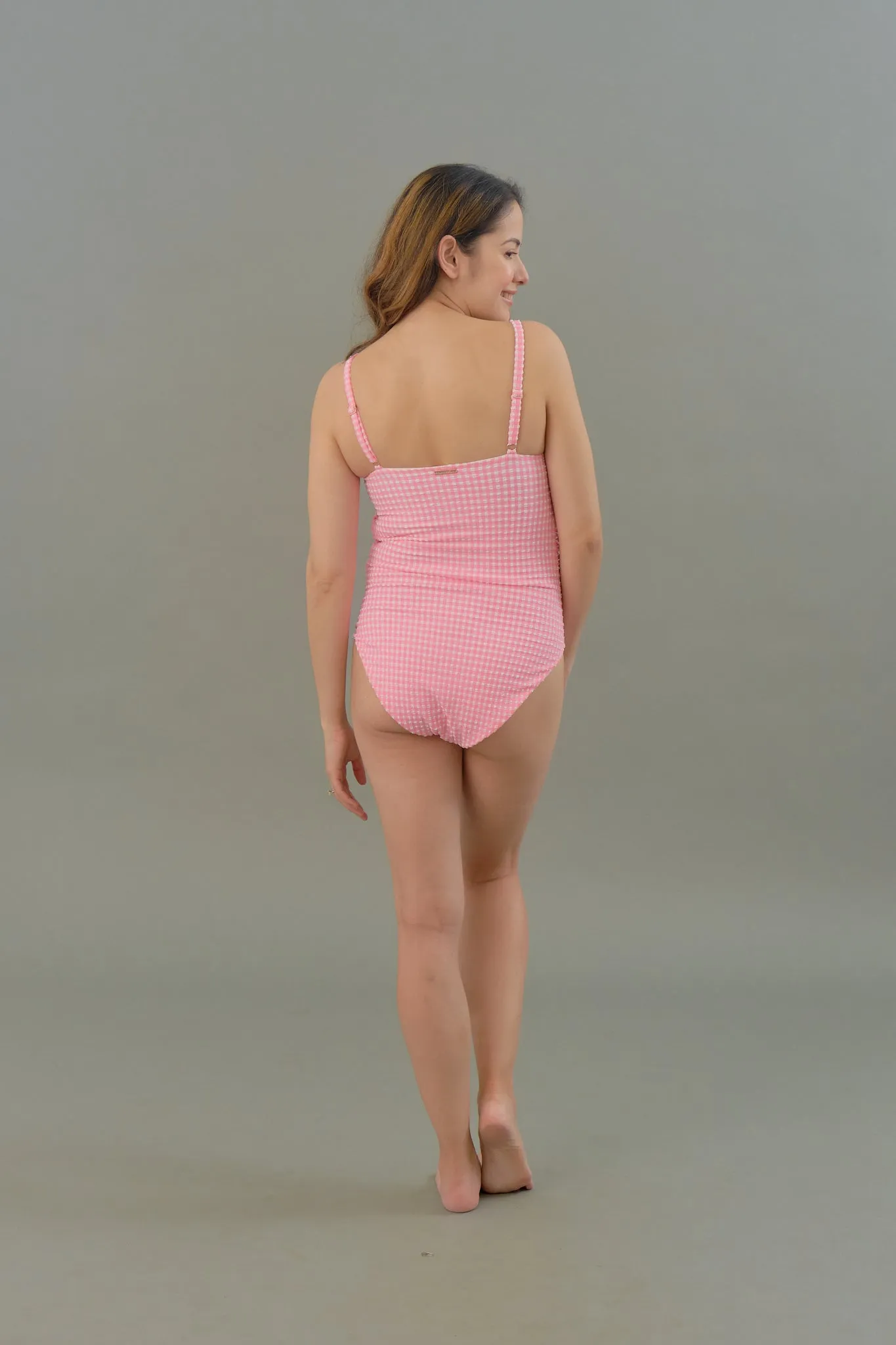 Lisa Maternity One Piece in Pink Tourmaline Gingham