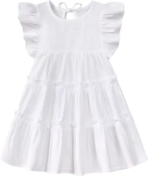 Little Girls Dresses Linen Ruffle Sleeveless Casual Dress Kids Summer Beach Clothes Sundress