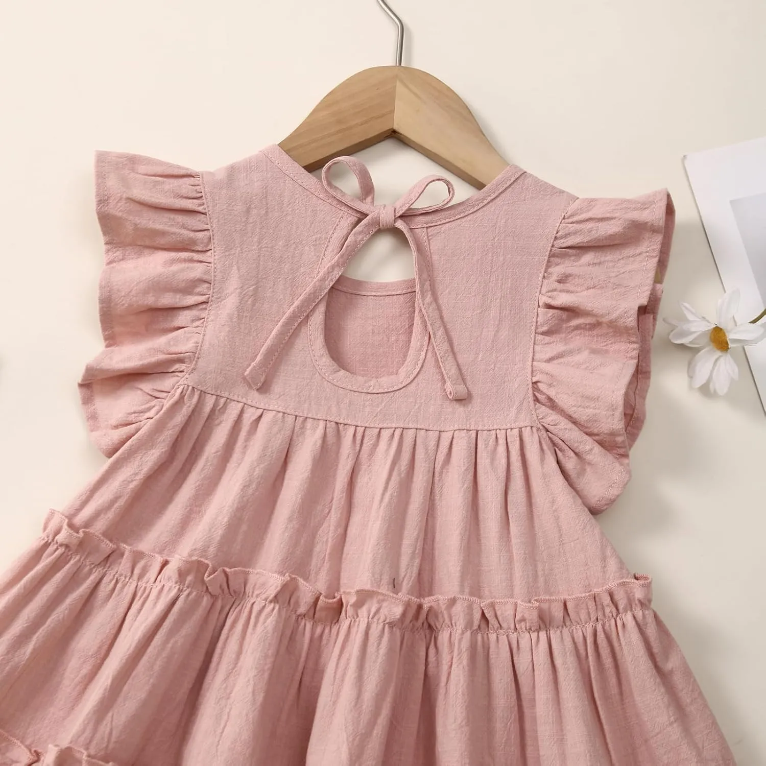 Little Girls Dresses Linen Ruffle Sleeveless Casual Dress Kids Summer Beach Clothes Sundress