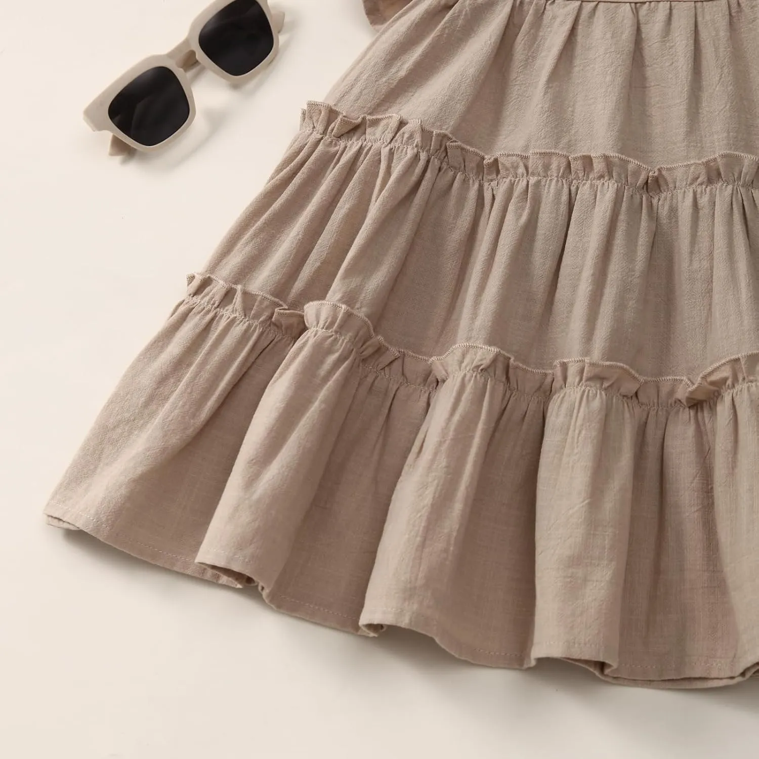 Little Girls Dresses Linen Ruffle Sleeveless Casual Dress Kids Summer Beach Clothes Sundress