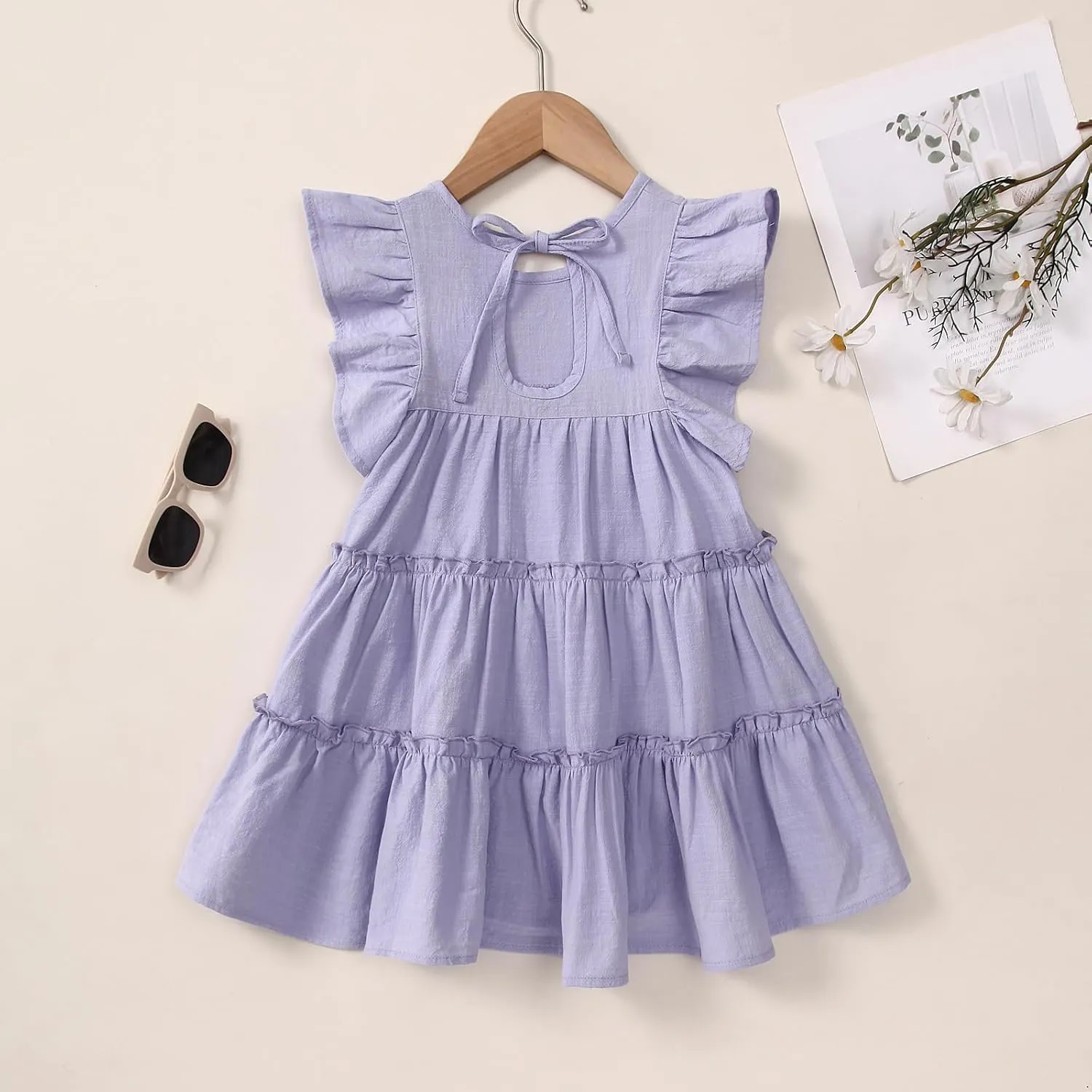 Little Girls Dresses Linen Ruffle Sleeveless Casual Dress Kids Summer Beach Clothes Sundress