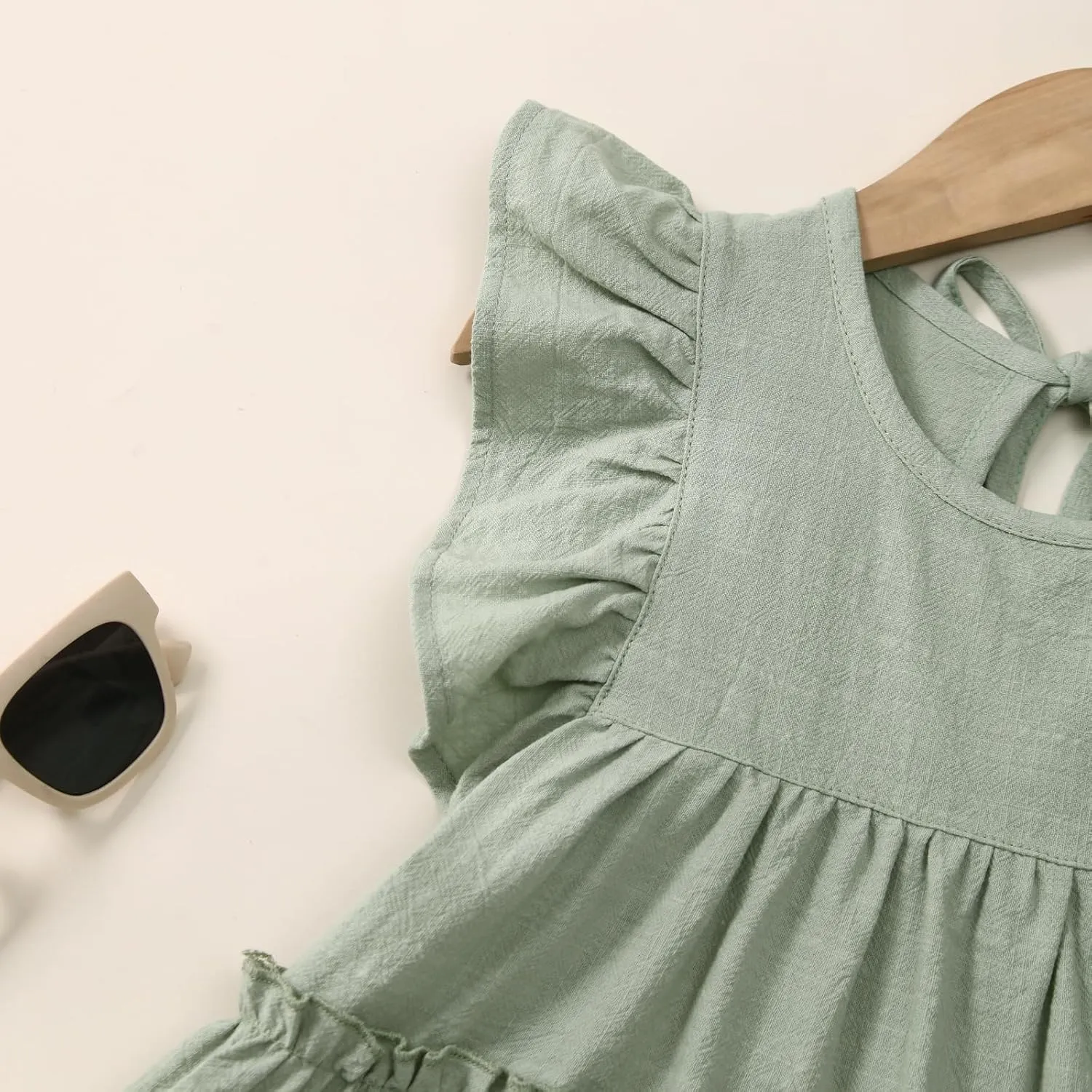 Little Girls Dresses Linen Ruffle Sleeveless Casual Dress Kids Summer Beach Clothes Sundress