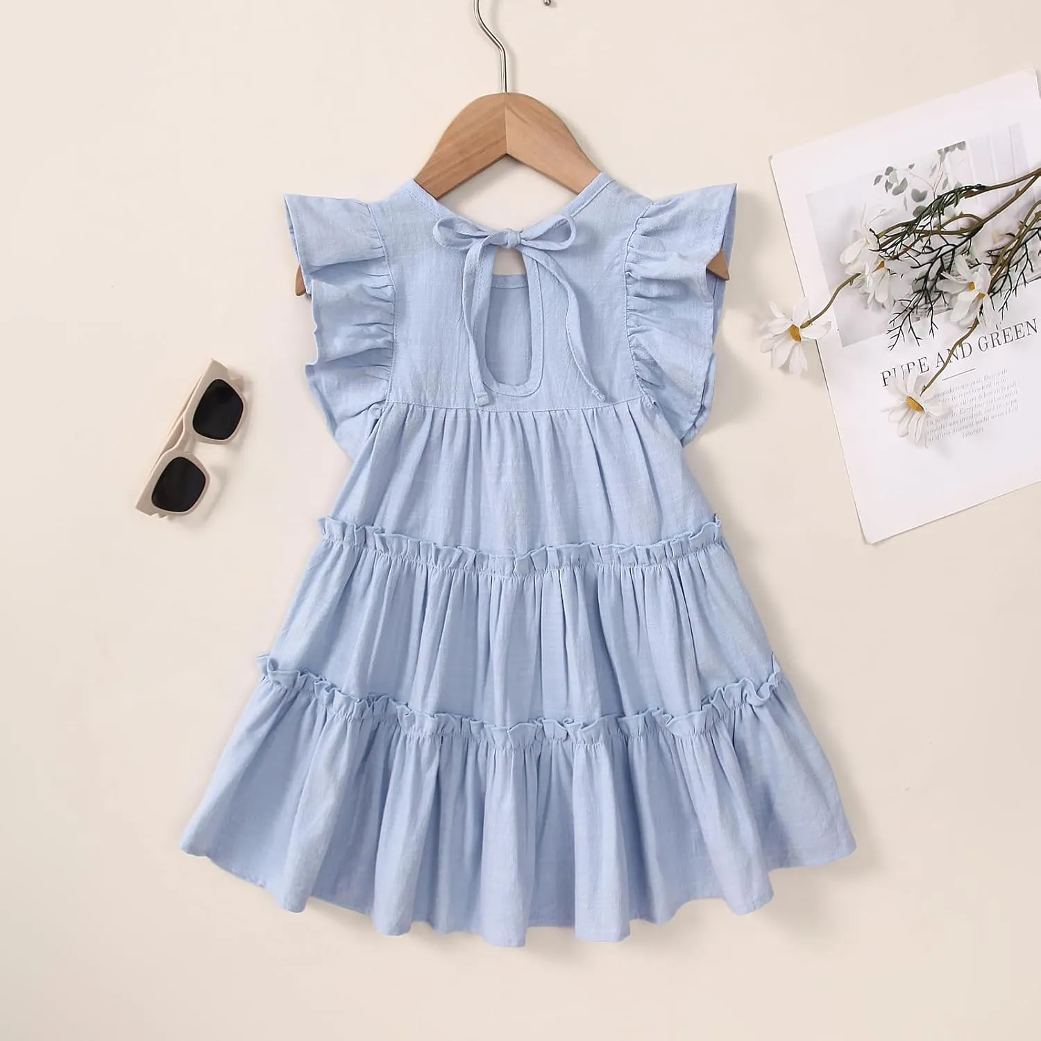 Little Girls Dresses Linen Ruffle Sleeveless Casual Dress Kids Summer Beach Clothes Sundress