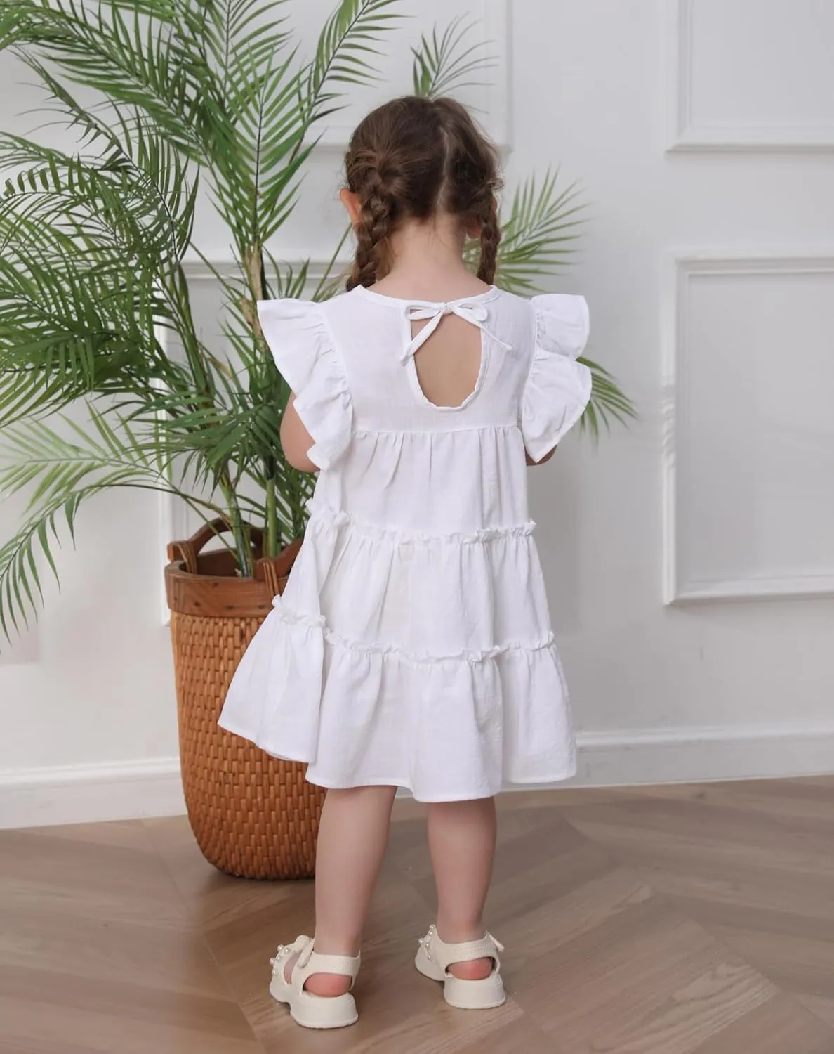 Little Girls Dresses Linen Ruffle Sleeveless Casual Dress Kids Summer Beach Clothes Sundress