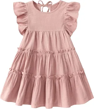 Little Girls Dresses Linen Ruffle Sleeveless Casual Dress Kids Summer Beach Clothes Sundress