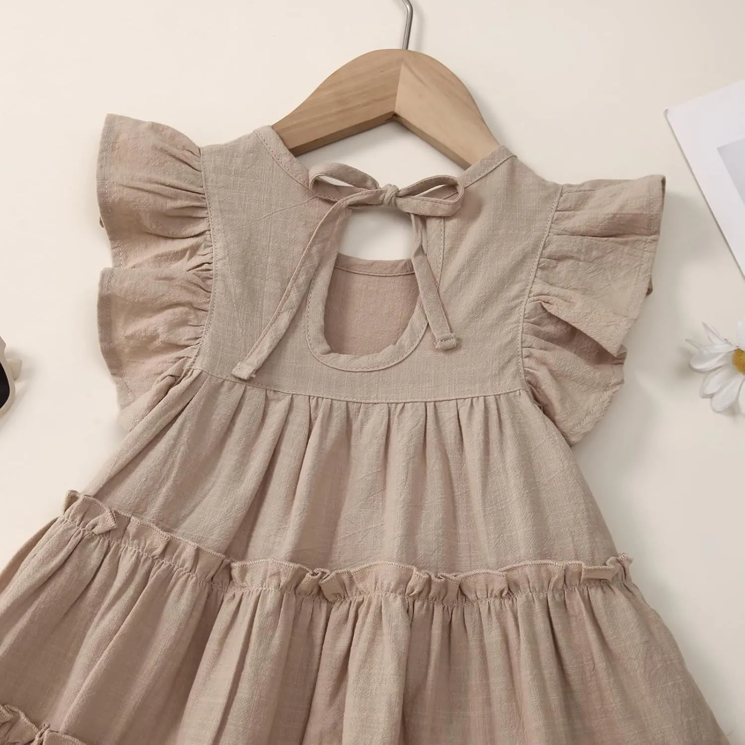 Little Girls Dresses Linen Ruffle Sleeveless Casual Dress Kids Summer Beach Clothes Sundress