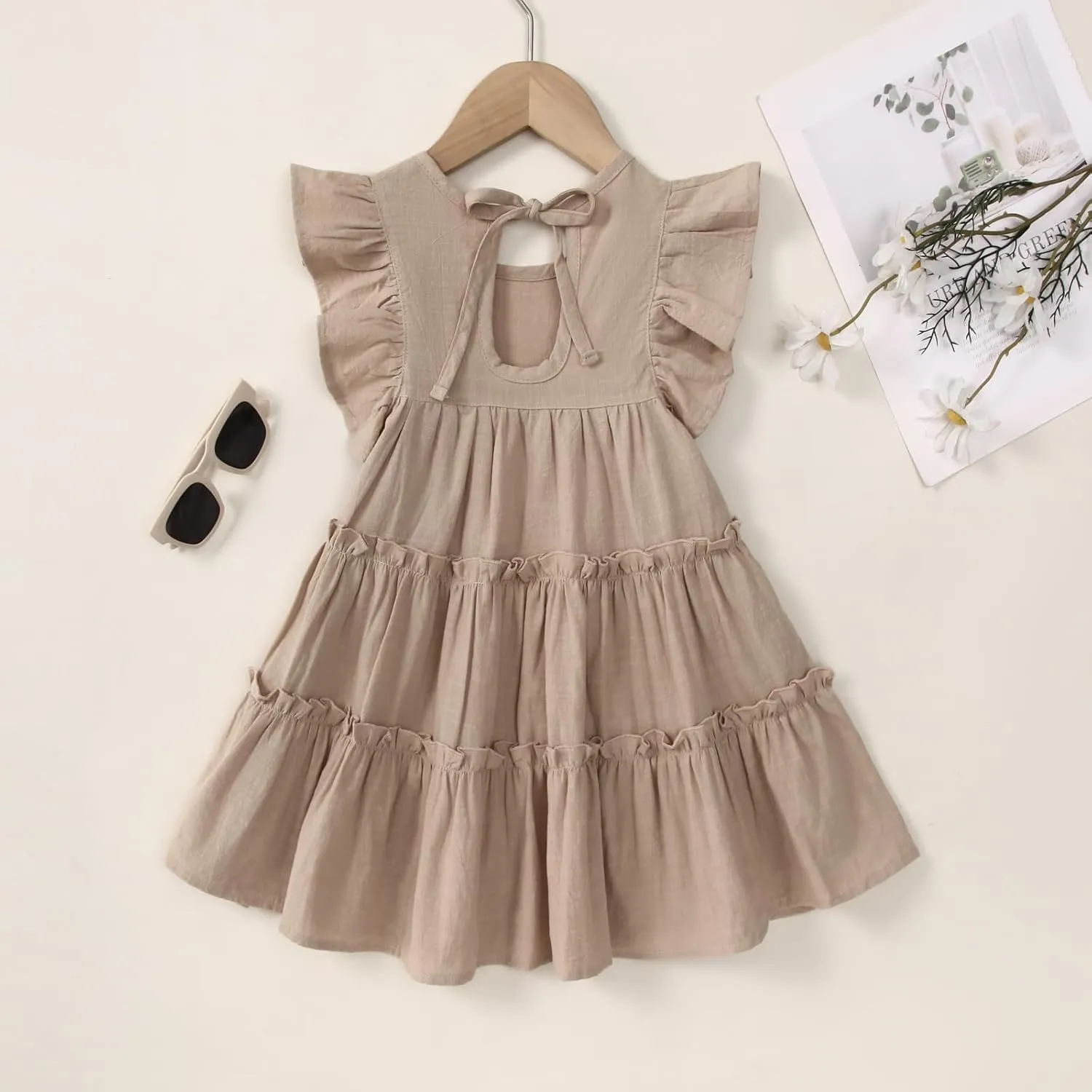 Little Girls Dresses Linen Ruffle Sleeveless Casual Dress Kids Summer Beach Clothes Sundress