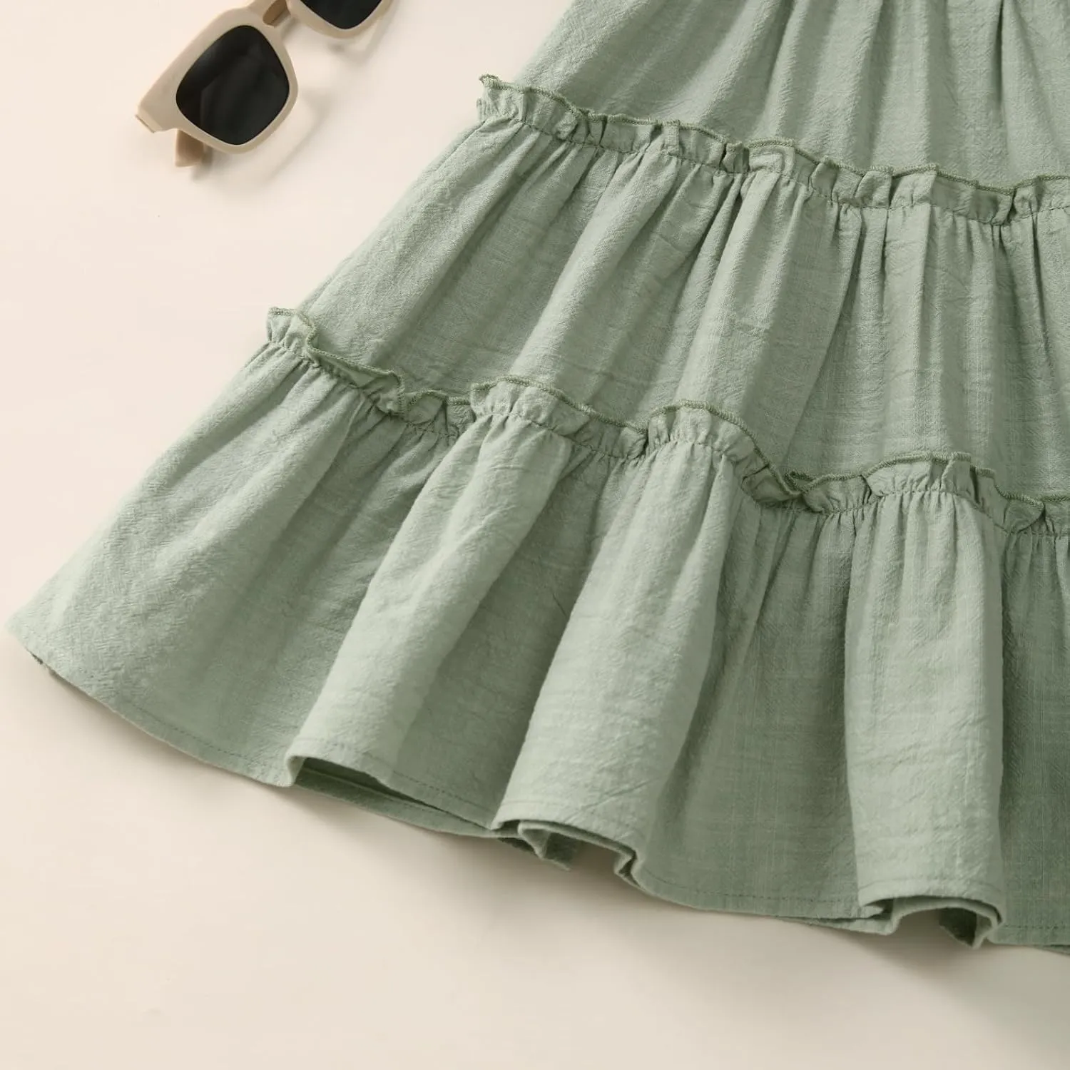Little Girls Dresses Linen Ruffle Sleeveless Casual Dress Kids Summer Beach Clothes Sundress