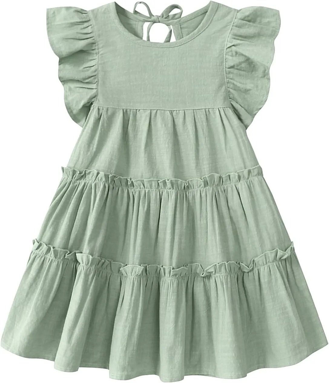 Little Girls Dresses Linen Ruffle Sleeveless Casual Dress Kids Summer Beach Clothes Sundress