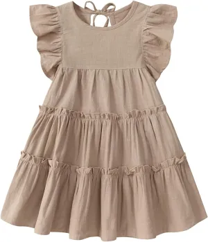 Little Girls Dresses Linen Ruffle Sleeveless Casual Dress Kids Summer Beach Clothes Sundress