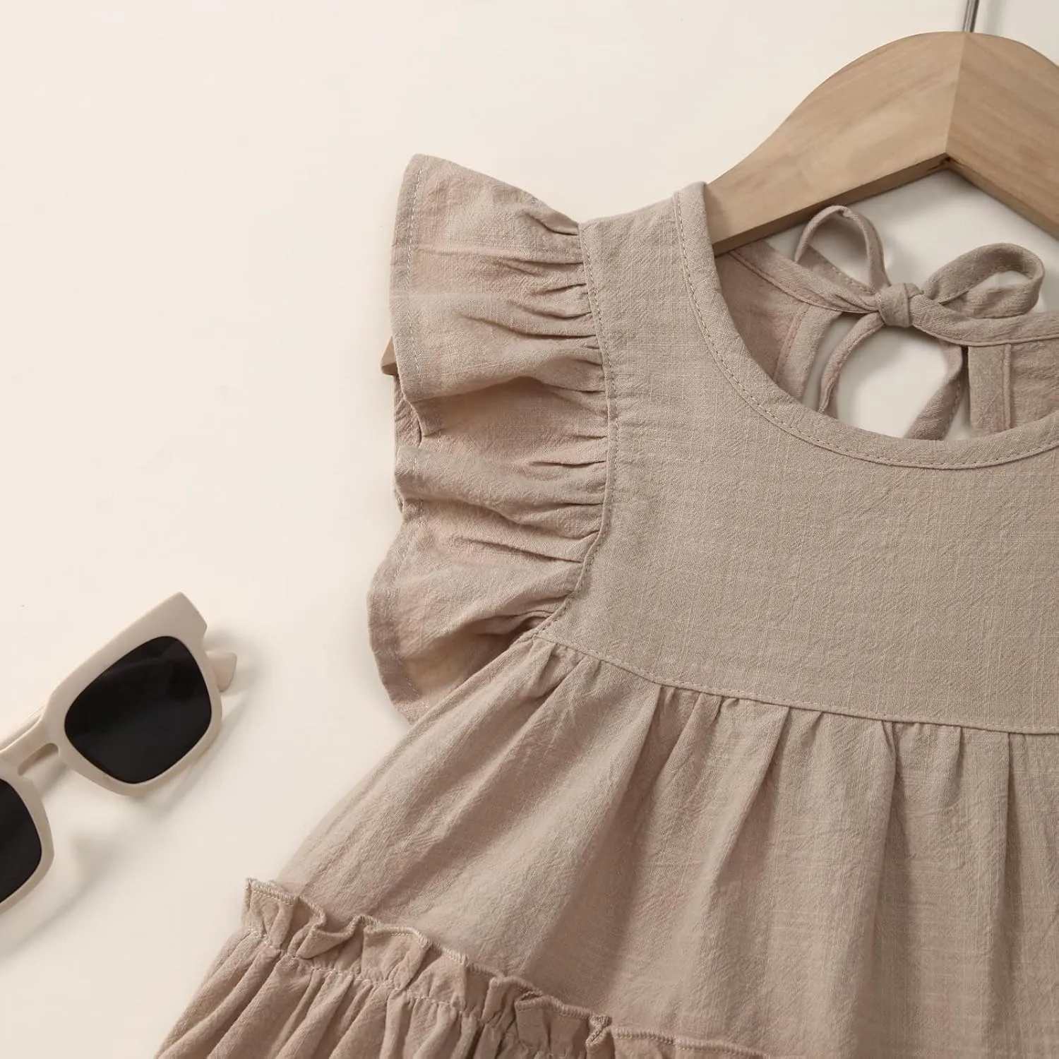 Little Girls Dresses Linen Ruffle Sleeveless Casual Dress Kids Summer Beach Clothes Sundress