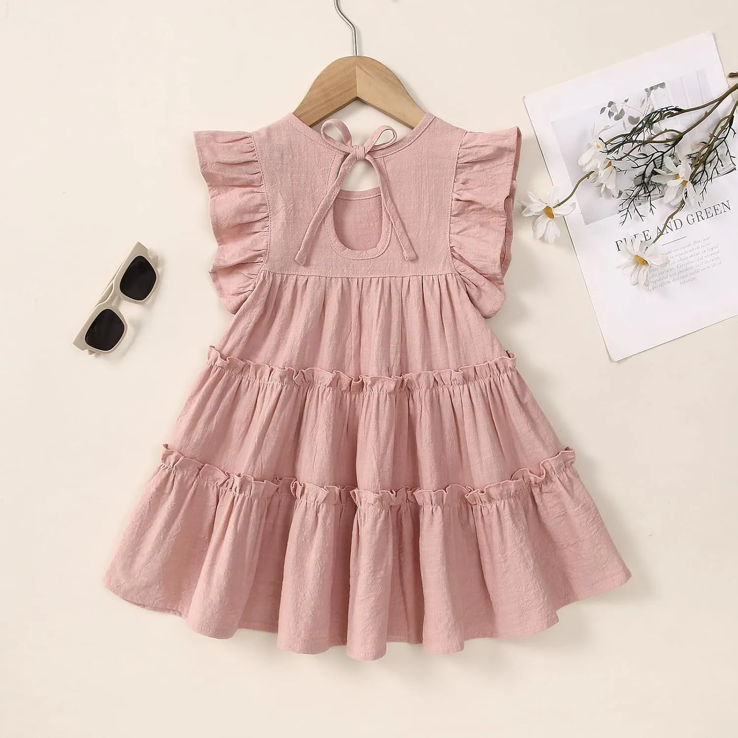 Little Girls Dresses Linen Ruffle Sleeveless Casual Dress Kids Summer Beach Clothes Sundress