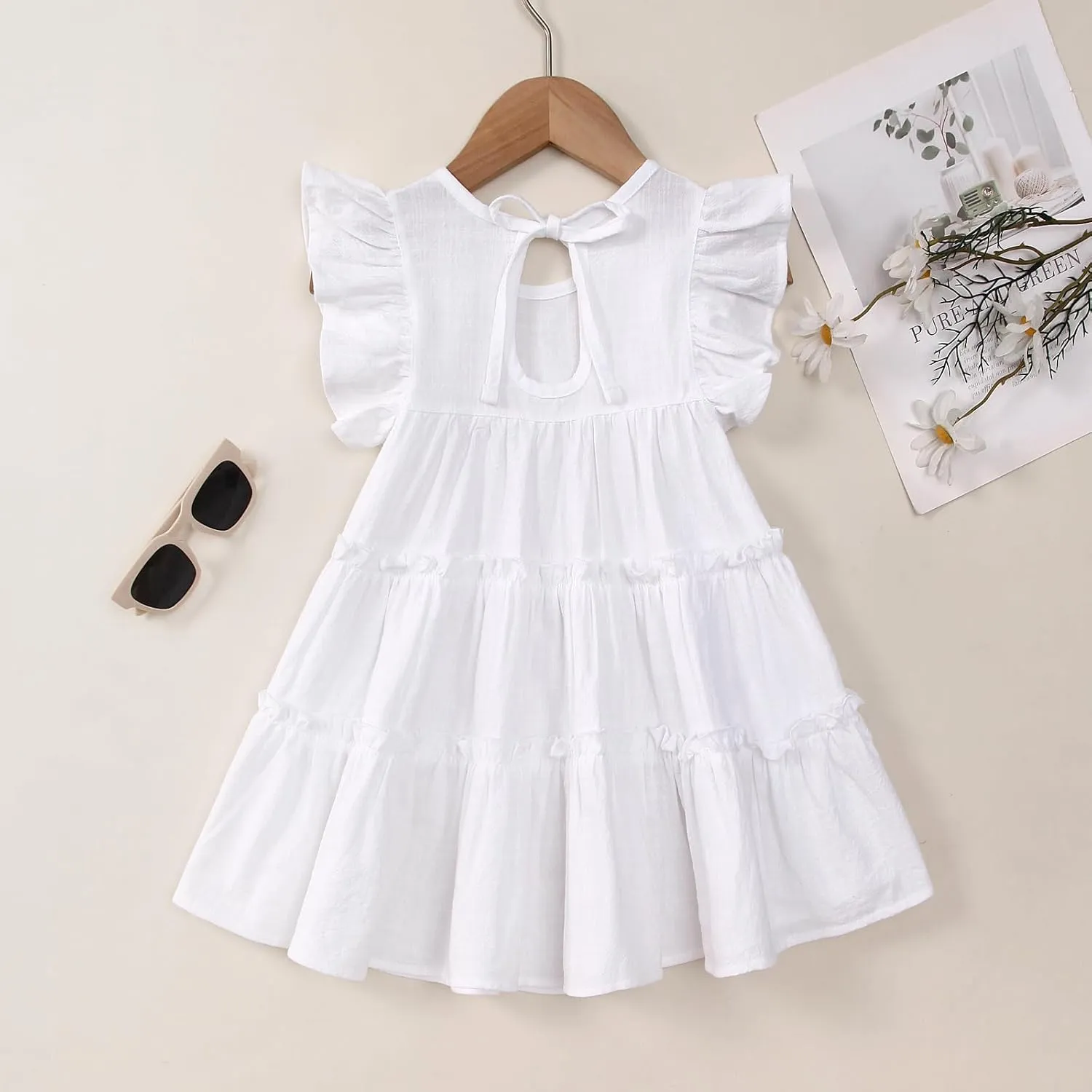 Little Girls Dresses Linen Ruffle Sleeveless Casual Dress Kids Summer Beach Clothes Sundress