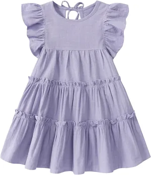 Little Girls Dresses Linen Ruffle Sleeveless Casual Dress Kids Summer Beach Clothes Sundress