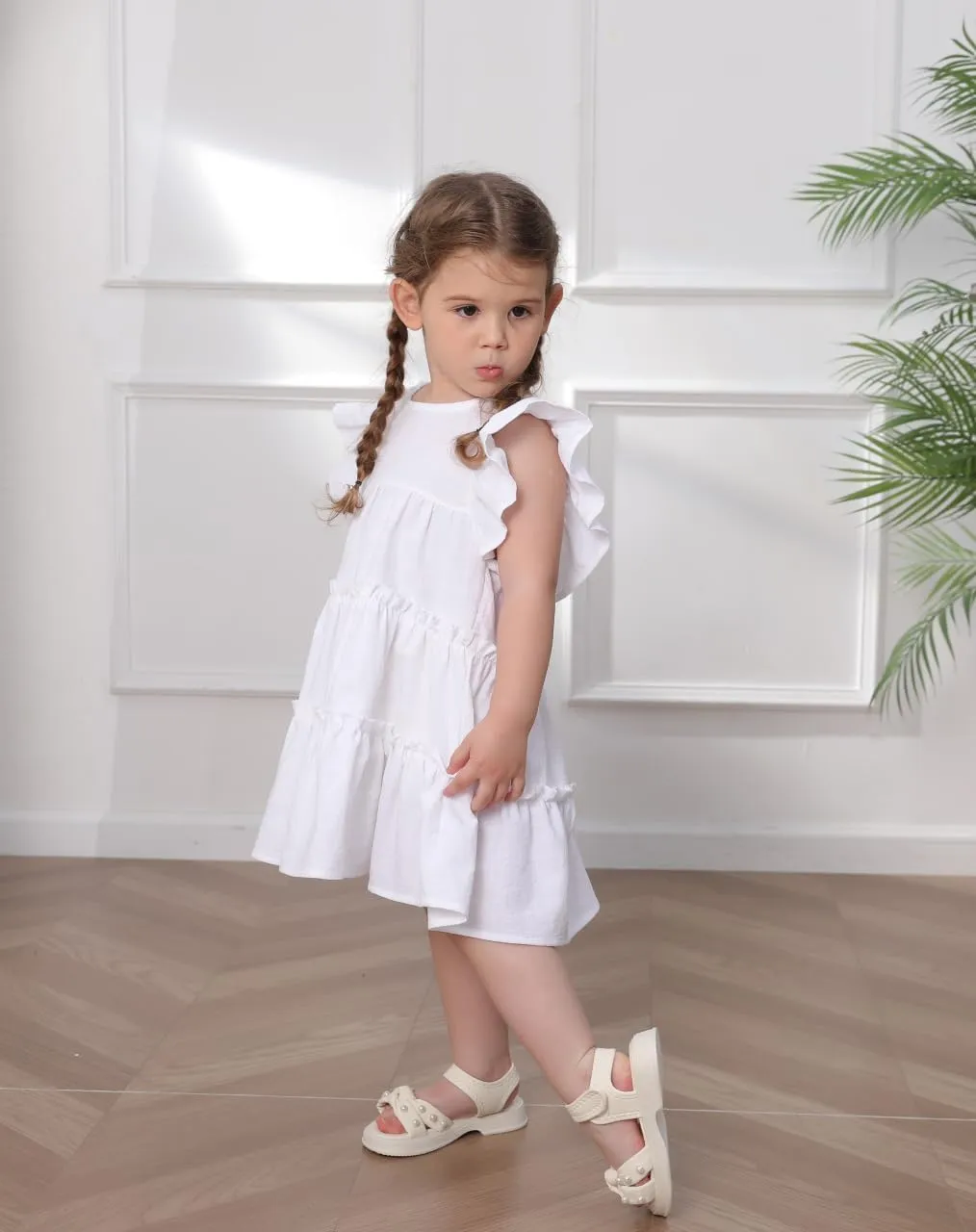 Little Girls Dresses Linen Ruffle Sleeveless Casual Dress Kids Summer Beach Clothes Sundress