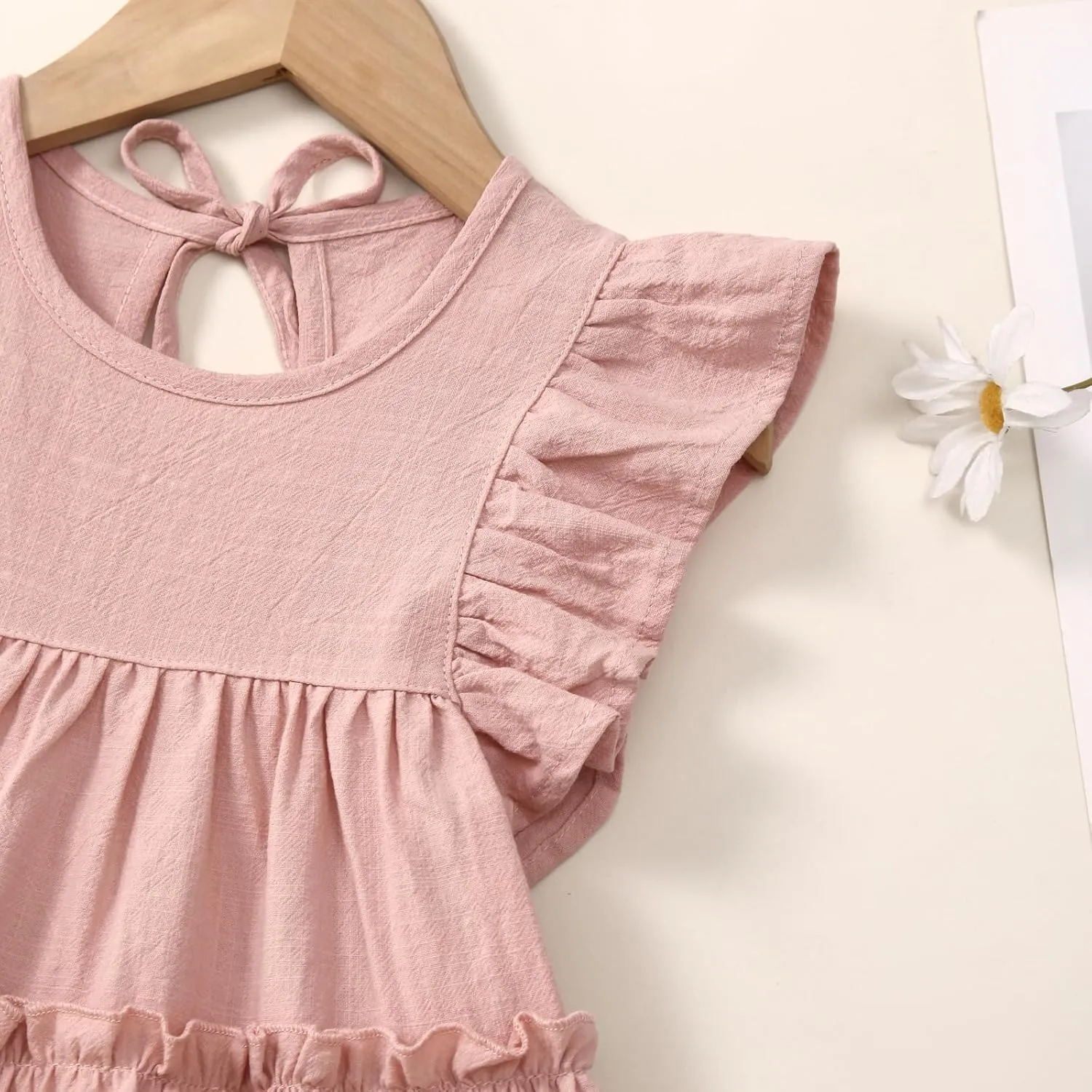 Little Girls Dresses Linen Ruffle Sleeveless Casual Dress Kids Summer Beach Clothes Sundress