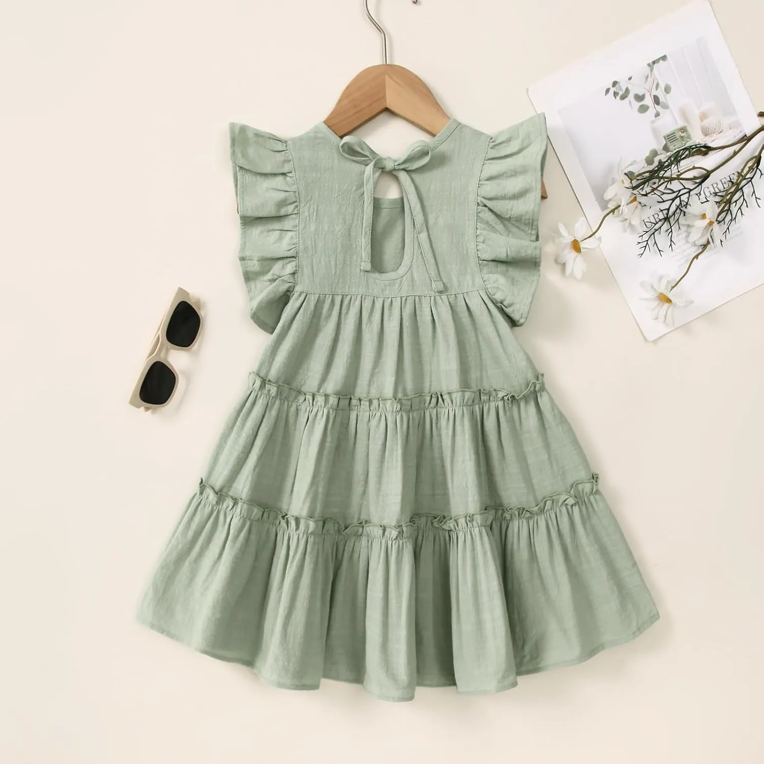 Little Girls Dresses Linen Ruffle Sleeveless Casual Dress Kids Summer Beach Clothes Sundress
