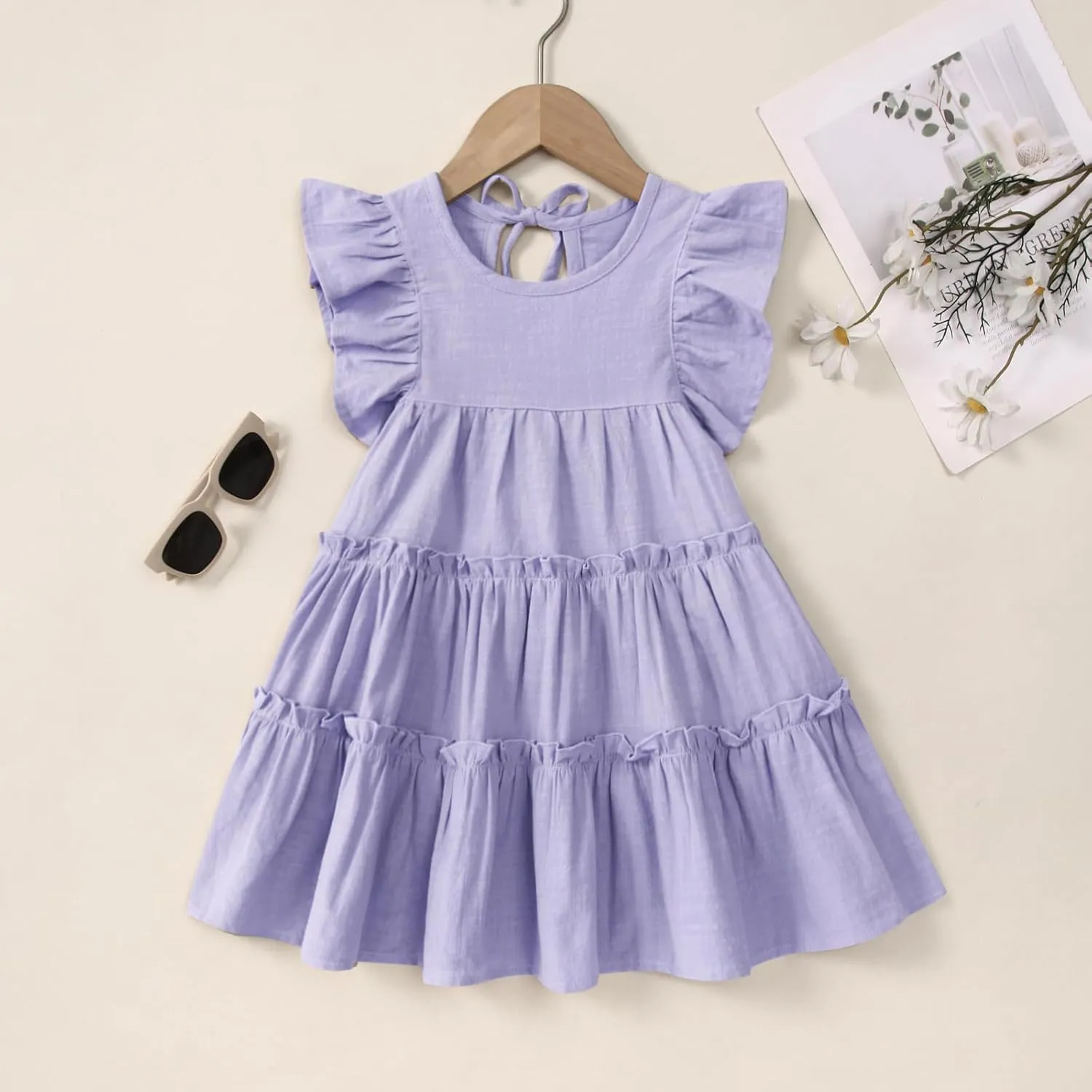 Little Girls Dresses Linen Ruffle Sleeveless Casual Dress Kids Summer Beach Clothes Sundress