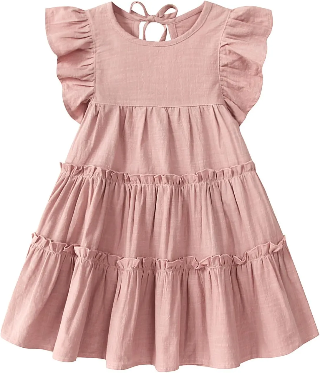 Little Girls Dresses Linen Ruffle Sleeveless Casual Dress Kids Summer Beach Clothes Sundress