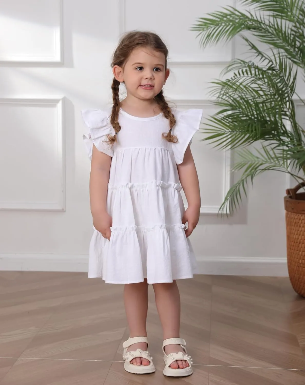 Little Girls Dresses Linen Ruffle Sleeveless Casual Dress Kids Summer Beach Clothes Sundress