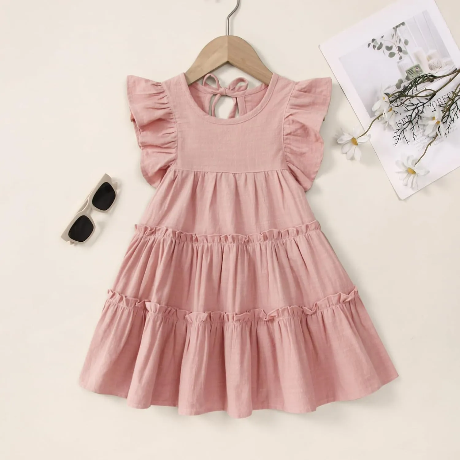 Little Girls Dresses Linen Ruffle Sleeveless Casual Dress Kids Summer Beach Clothes Sundress