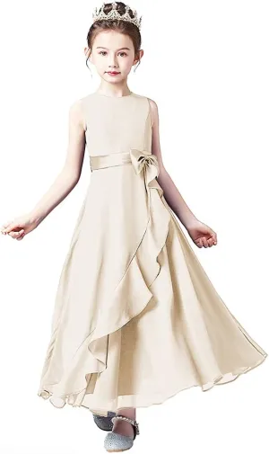 Little Juniors Girl Long Bridesmaid Dress Wedding Flower Girls Formal Pageant Party Dresses Chiffon Sleeveless