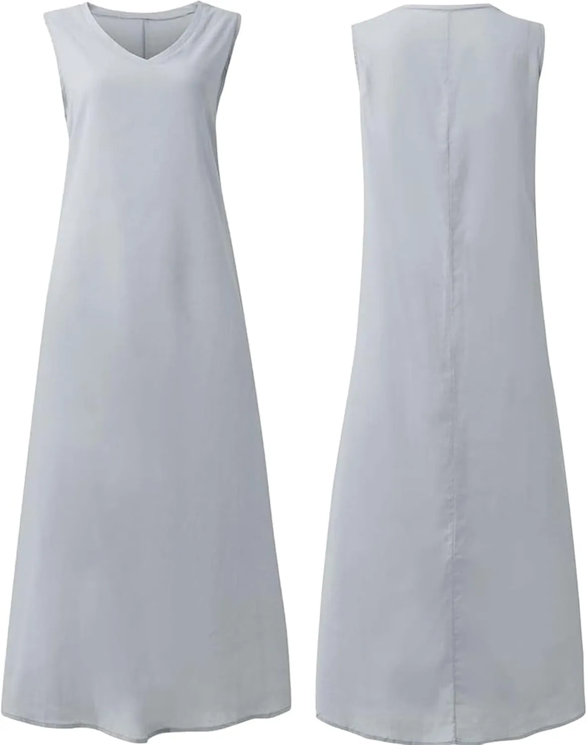 LOAIHA Womens Cotton Linen Plus Size Sun Dress with Pockets,Summer Sleeveless Maxi Dress for Women Loose Casual Tank Dress