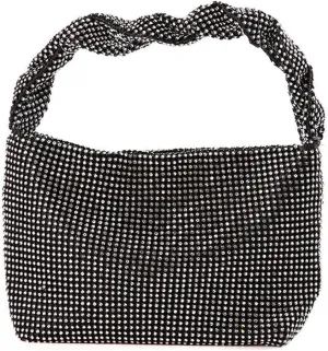 Logan Drill Mesh Luxurious Crystals Women Evening Handbags Magnet Switch Rhinestones Clutch Bags Solid Hobo for Wedding Party Black