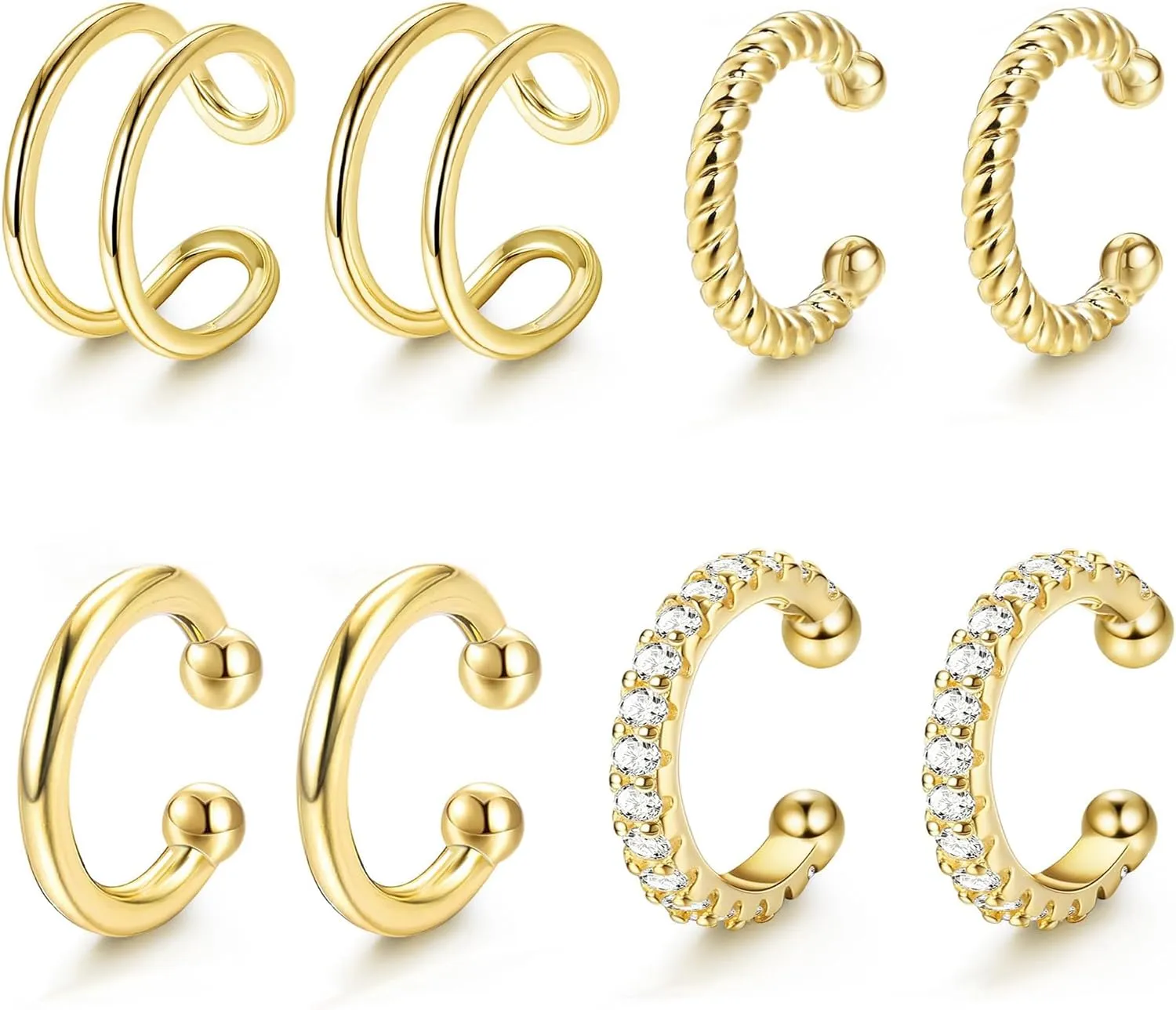 LOLIAS 4 Pairs Ear Cuffs Non Piercing - 14K Gold Plated Ear Cuff Earrings for Women Ear Cuff for Non Pierced Ears Clip on Cartilage Earring Adjustable Fake Earrings Set