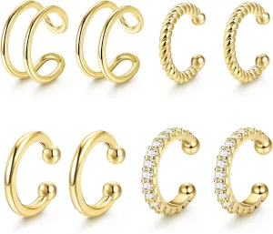 LOLIAS 4 Pairs Ear Cuffs Non Piercing - 14K Gold Plated Ear Cuff Earrings for Women Ear Cuff for Non Pierced Ears Clip on Cartilage Earring Adjustable Fake Earrings Set