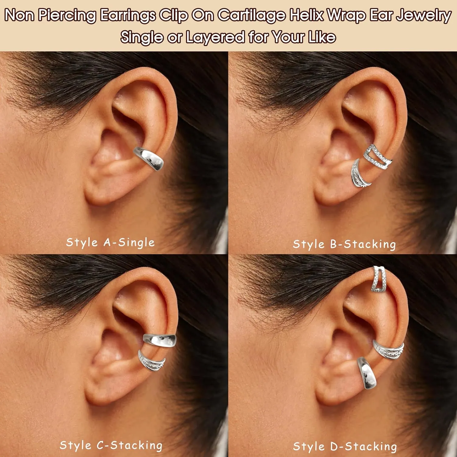 LOYALLOOK Ear Cuff Earrings for Women 14K Gold Plated Ear Cuffs Non Piercing Clip on Cartilage Earring Trendy Fake Earrings Hypoallergenic Huggie Hoop Clip Cuff Earring Lightweight